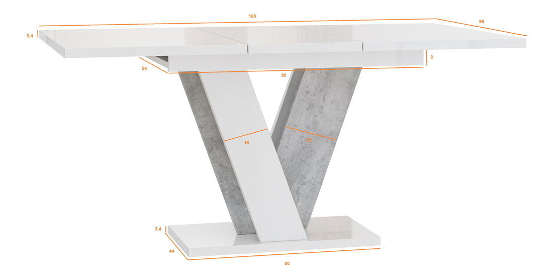 Masă de sufragerie Venag (alb lucios + piatră) (pentru 4 până la 6 persoane)