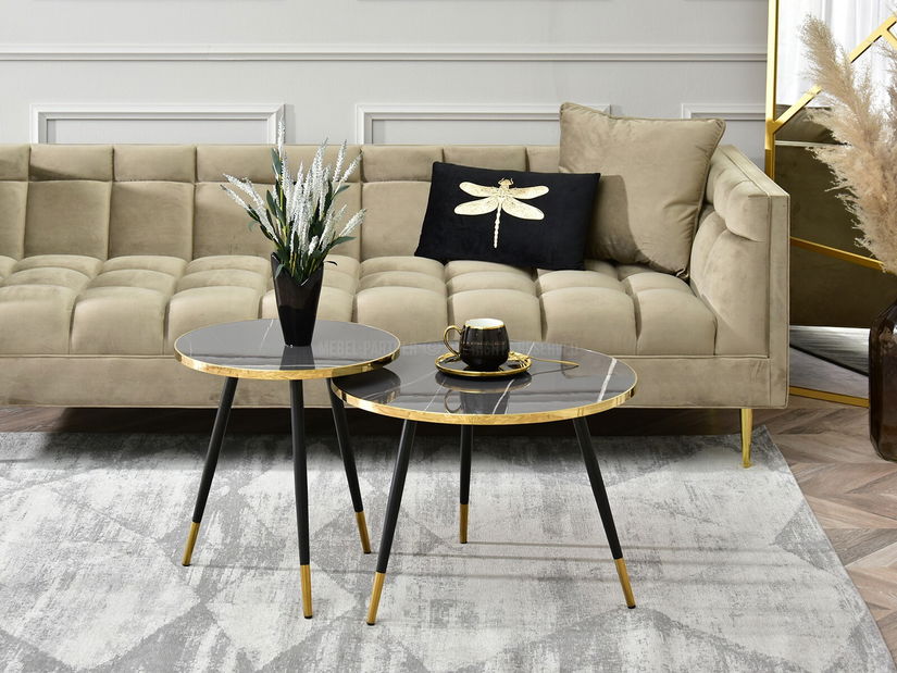 Set 2 konferenčných stolíkov Zoya Zest S (mramor grafit + zlatá + čierna)