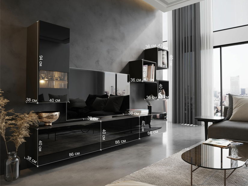 Obývacia stena Berny 45 (čierna + čierny lesk)