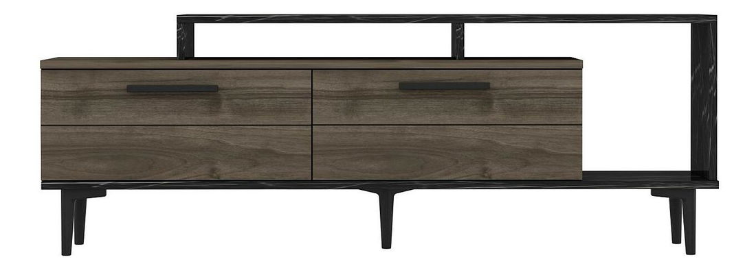 TV asztal/szekrény Kiniva (dió + fekete + márvány) 