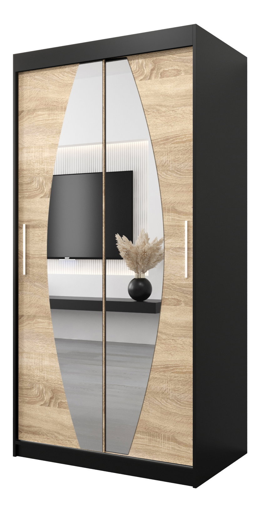 Ruhásszekrény 100 cm Eclipse (matt fekete + sonoma tölgy)