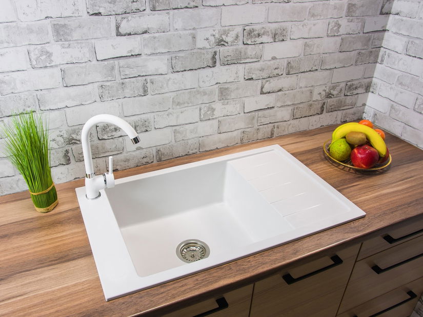 Kuhinjski sudoper Lurano (bijela) (s 1 otvorom za bateriju) (D)