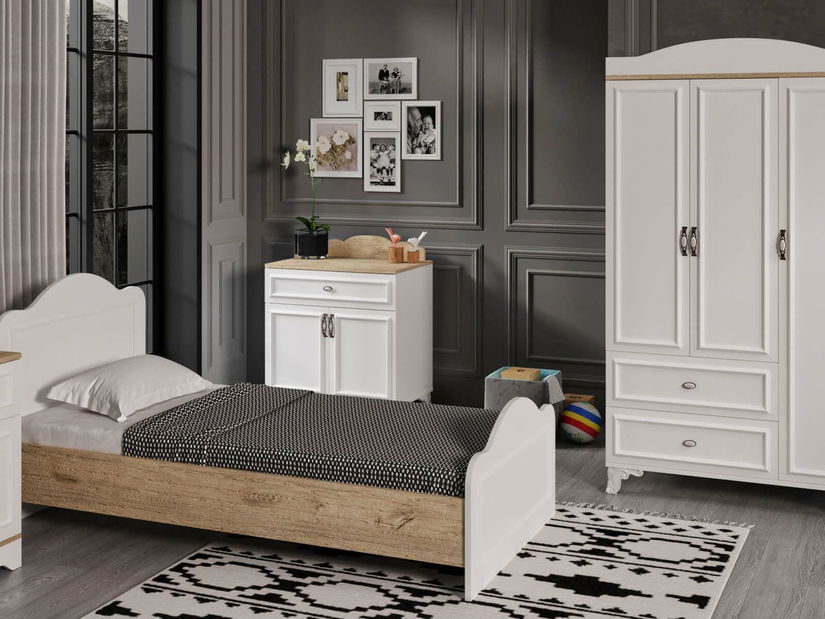 Jednolôžková posteľ 90 cm Lalipe (dub + biela) (s roštom)