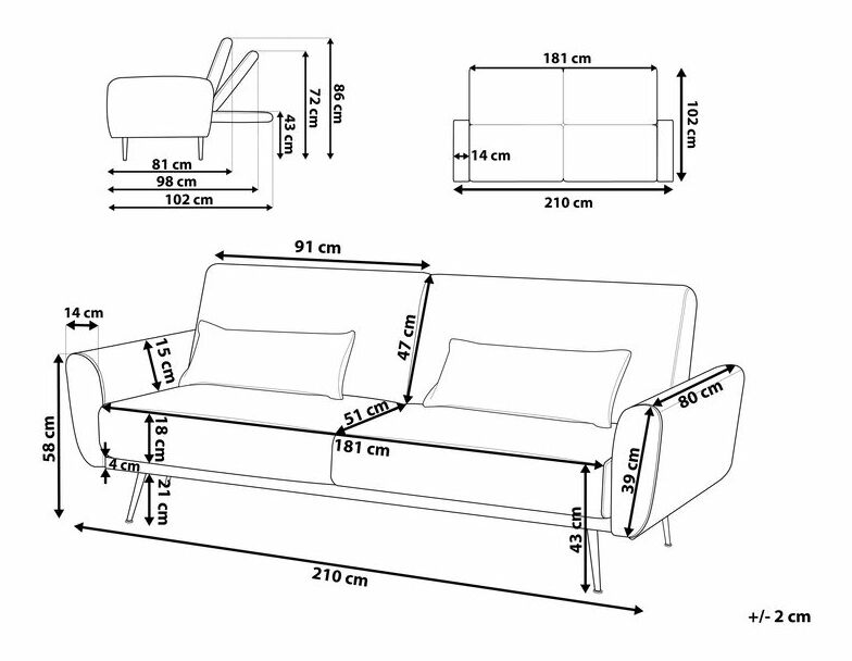 Canapea trei locuri Eris (roșu)