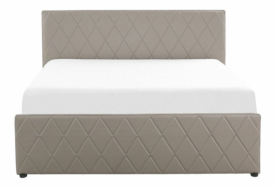 Pat matrimonial 140 cm ROFARIO (gri) (piele artificială) (cu somieră și sp. depozitare)