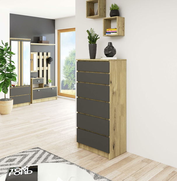 Comodă Kalista III (Stejar artisan + Gri)