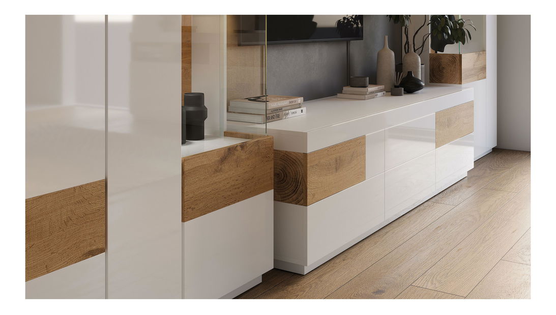 Mobilier living Stacey Typ 14 (stejar + alb lucios)