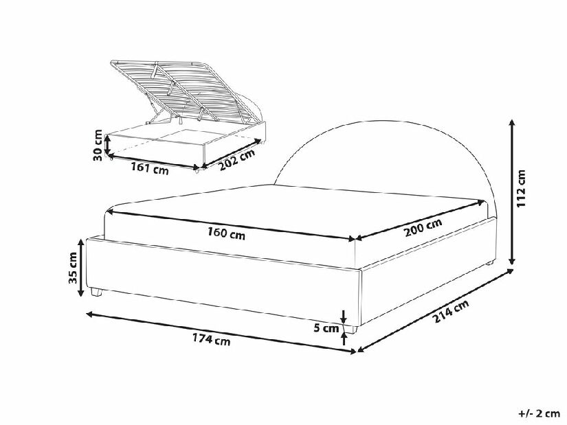 Franciaágy 160 cm Vissarion (szürke) (ágyráccsal és tárolóhellyel)