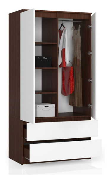 Šatníková skriňa Safwan (wenge + biela)