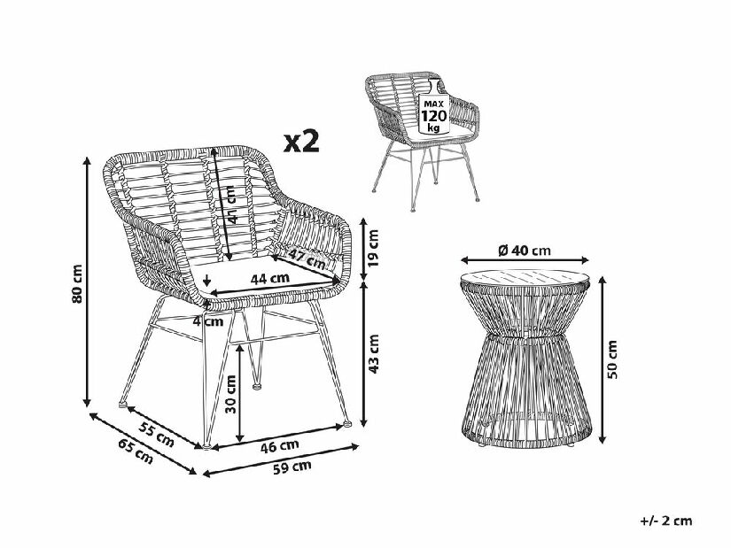 Set pentru grădină TASARA (maro deschis) (pentru 2 persoane)