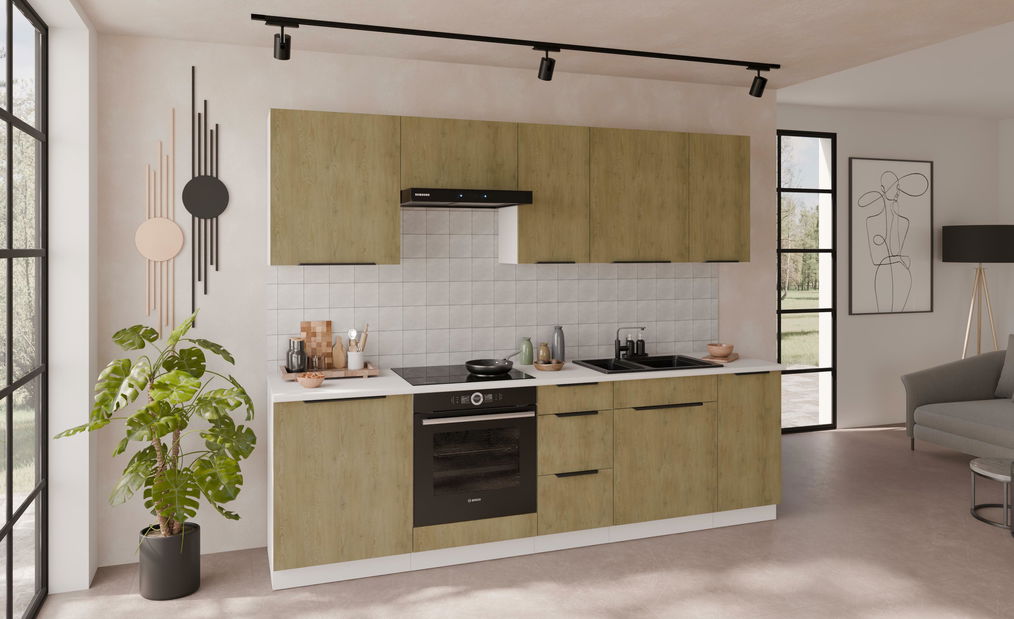 Bucătărie 260 cm Carminia 2 (stejar cremona + alb)