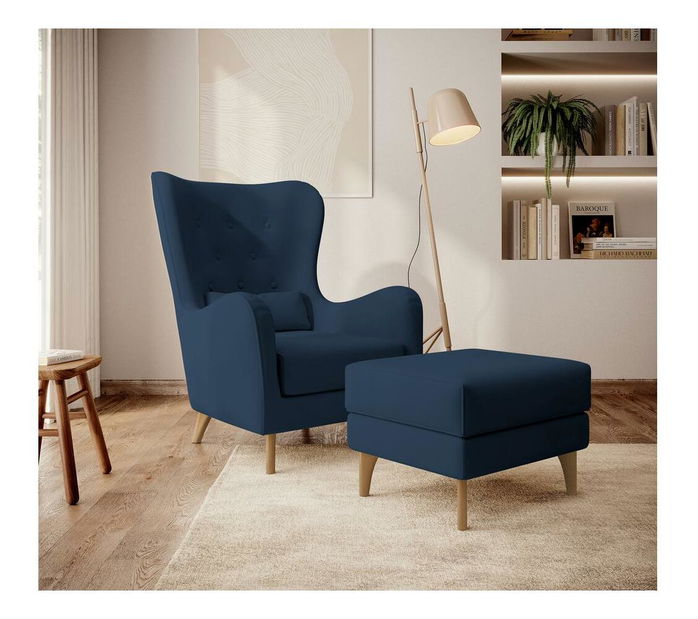 Fotoliu cu suport picioare Calimero II (marin + fag)