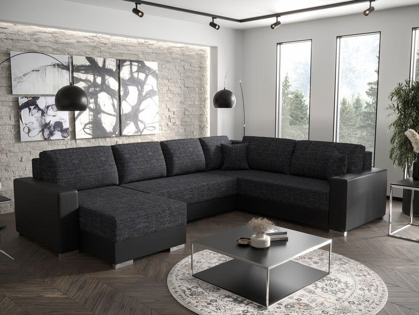 U alakú sarokkanapé Pearle 3 (sötétszürke + fekete) (J)