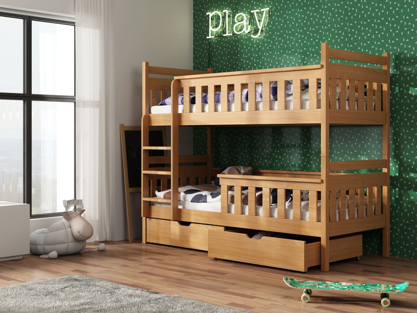 Pat pentru copii 80 cm Tommy (cu somieră și sp. de depozitare) (fag)