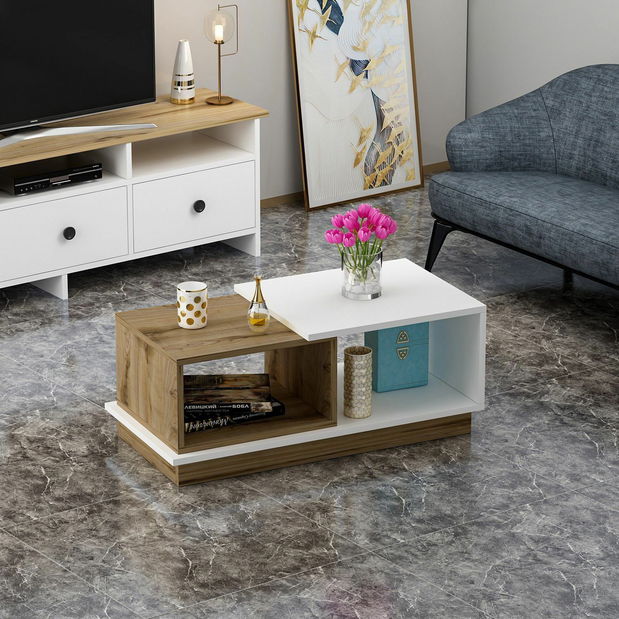 Dohányzóasztal Valery (fehér + tölgy)