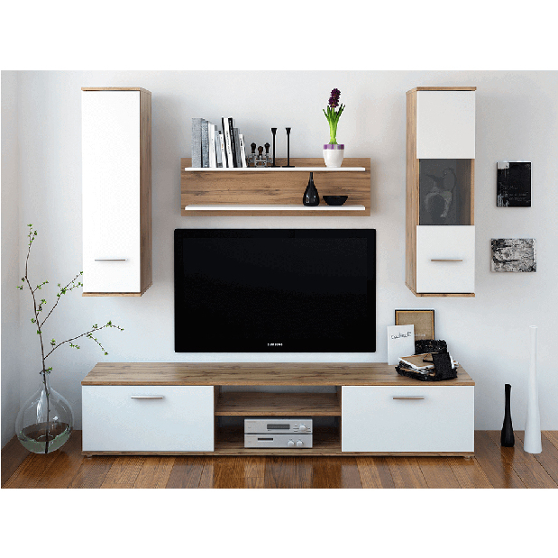 Mobilier living Waldron (stejar wotan + alb)