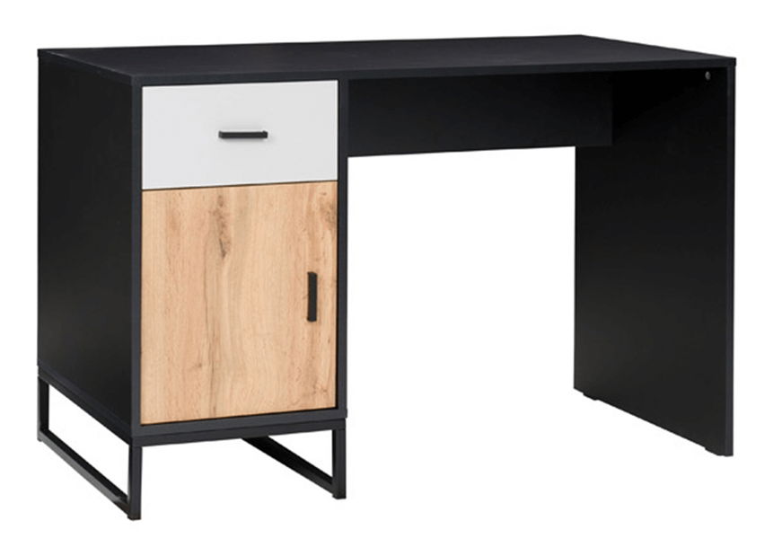 PC stolík so skrinkou typ 7 Marlana (čierna + dub wotan + sivá)