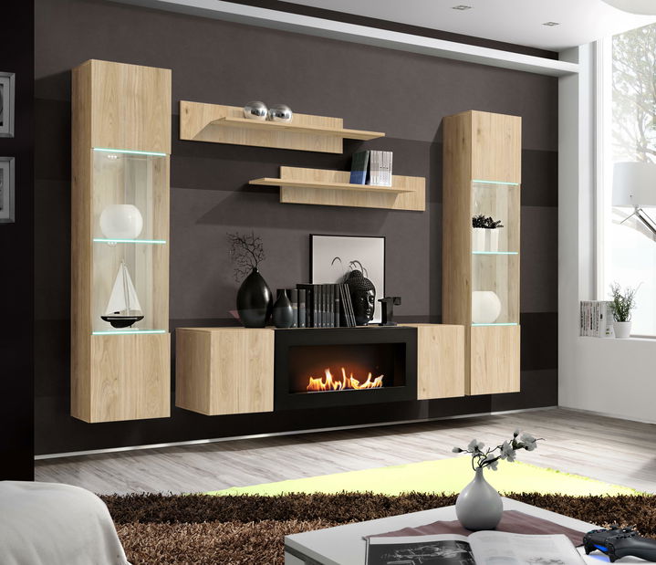 Mobilier living Ferryhill HJ FY M3 (Stejar jackson hickory) (cu iluminat) (cu bioșemineu)