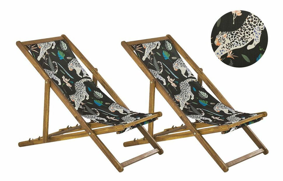 Set 2 ks záhradných lehátok s náhradnými poťahmi Antio (čierna)