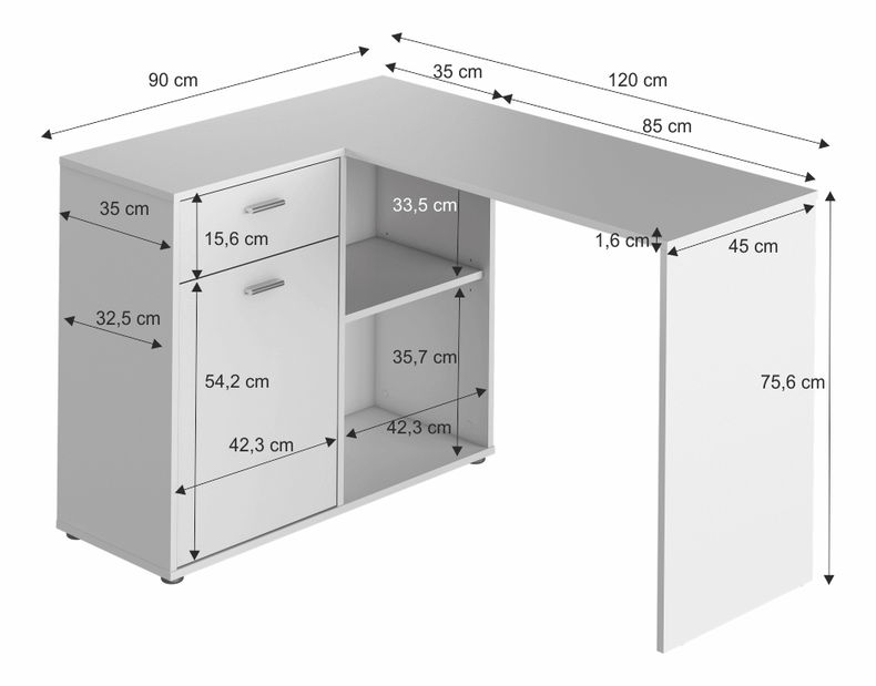 Birou de colț pentru PC Kalimoro (alb) *resigilat