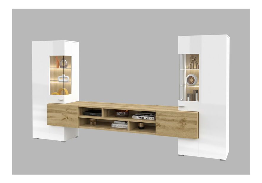 Mobilier living Cobie Typ 10 (alb lucios + Stejar wotan)