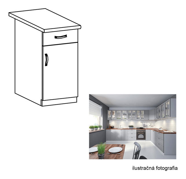 Dolná kuchynská skrinka D40S1 Lanaya (biela + sivá matná) (P)