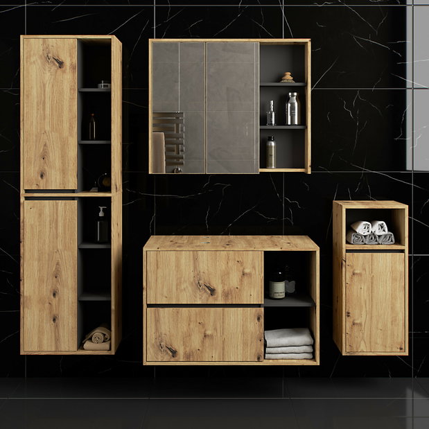 Set mobilier baie Vambos luxe (stejar artizanal + grafit)