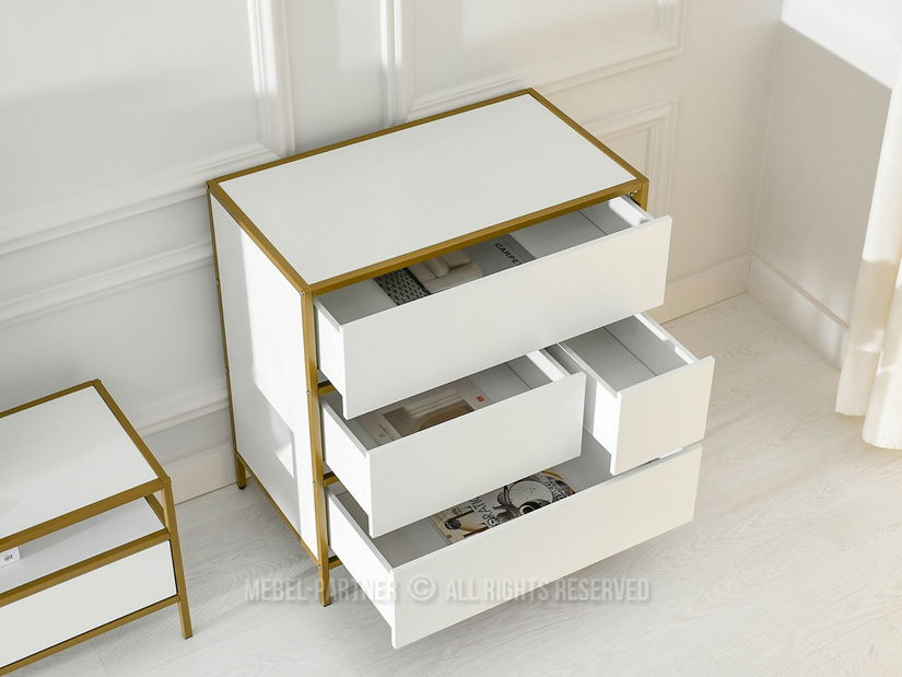 Comodă Soren Kom (lemn alb + auriu)