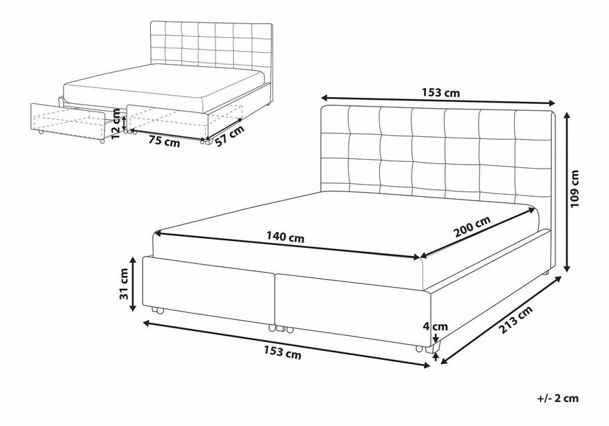 Manželská posteľ 140 cm Rhiannon (béžová) (s roštom a úložným priestorom)