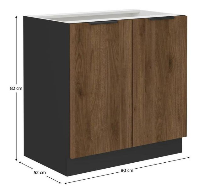 Dulap inferior de bucătărie Monzesa 80 D 2F BB (nuc okapi + negru) 