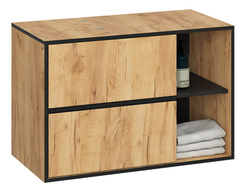Set mobilier baie Vambos luxe (stejar artizanal + negru)