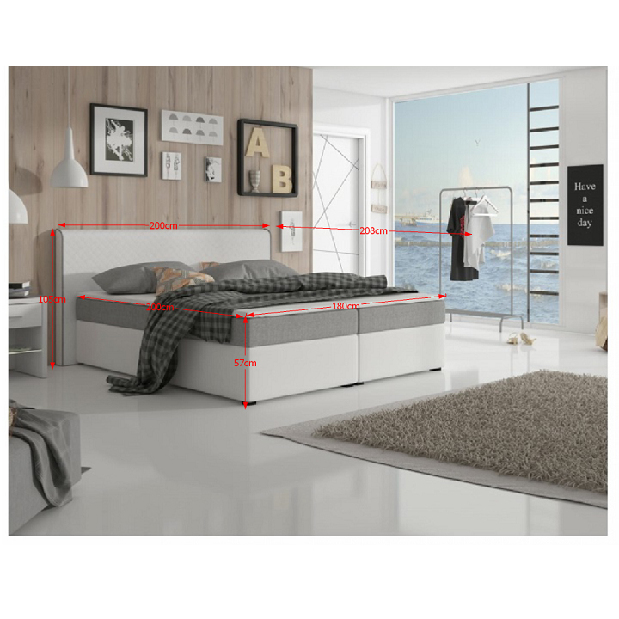 Boxspring Franciaágy 180 cm Namakyra Mataukomfort Visco (fehér + szürke) (matraccal és ágyráccsal)