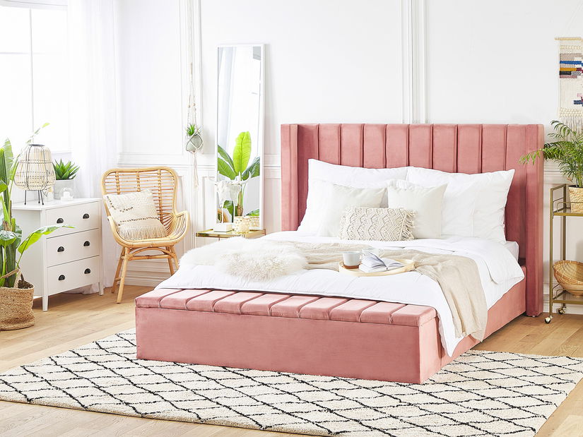 Manželská posteľ 160 cm NAIROBI (textil) (ružová) (s roštom)