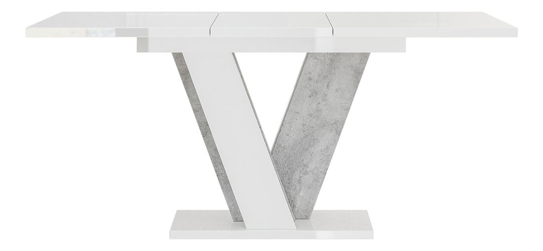 Masă de sufragerie Venag (alb lucios + piatră) (pentru 4 până la 6 persoane)
