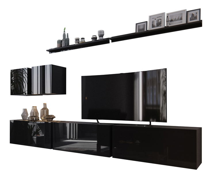 Obývacia stena Darriot (čierna + čierny lesk)