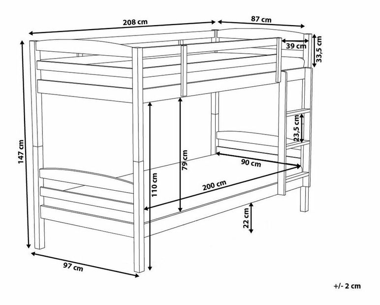Emeletes ágy 90 cm RESPOND (ágyráccsal) (fehér)