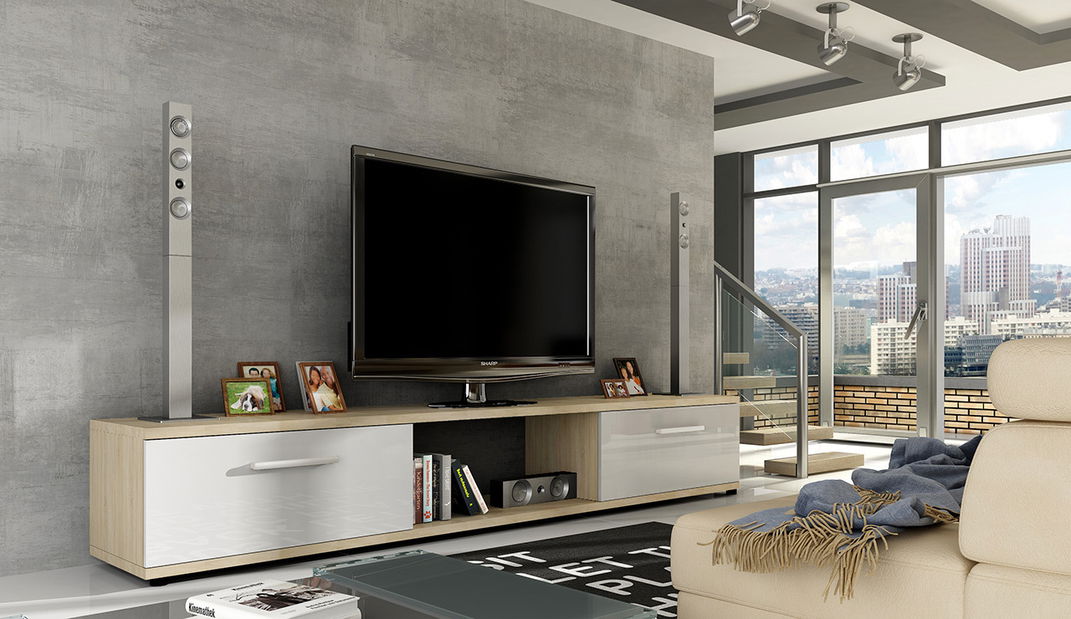 TV asztal Marvin II (sonoma tölgy + fényes fehér)