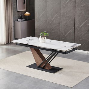 Blagovaonski stol na razvlačenje Rixy (bijela + hrast) (za 6-8 osoba)