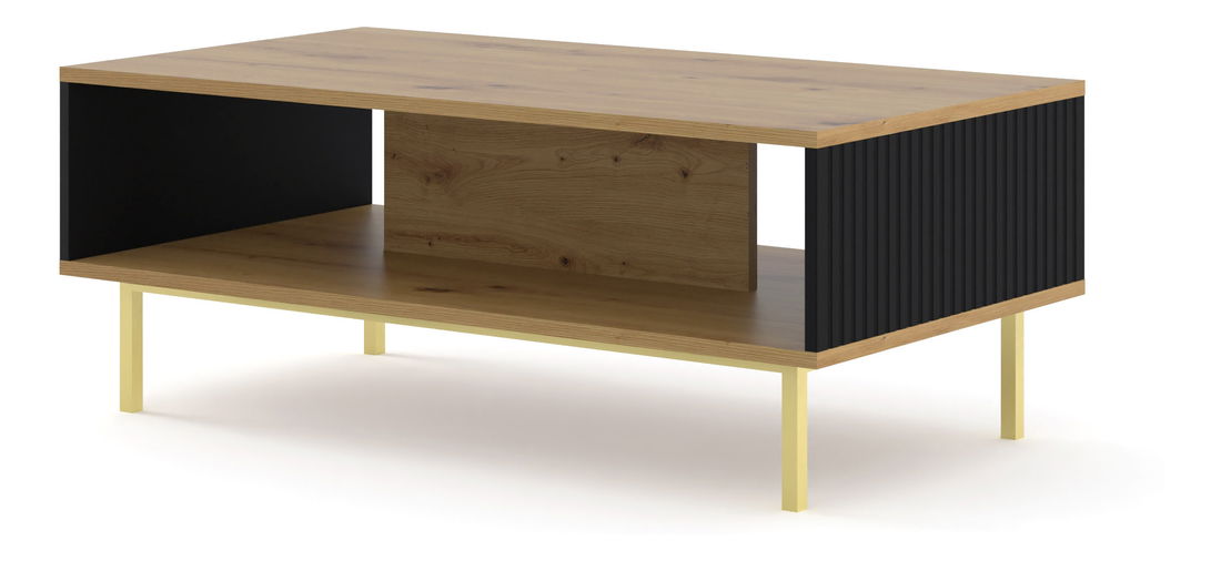 Konferenčný stolík Rowanna (dub artisan + čierna + zlatá)