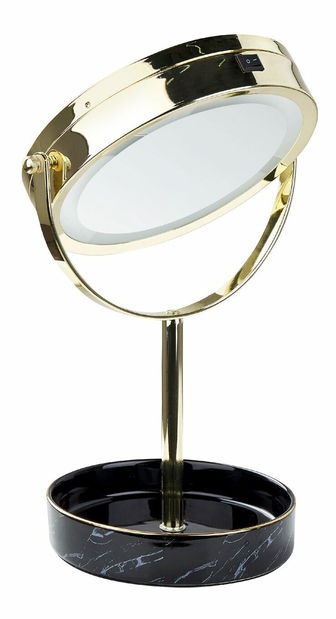 Kozmetické zrkadlo Shevaun (zlatá + čierna) (s LED osvetlením)