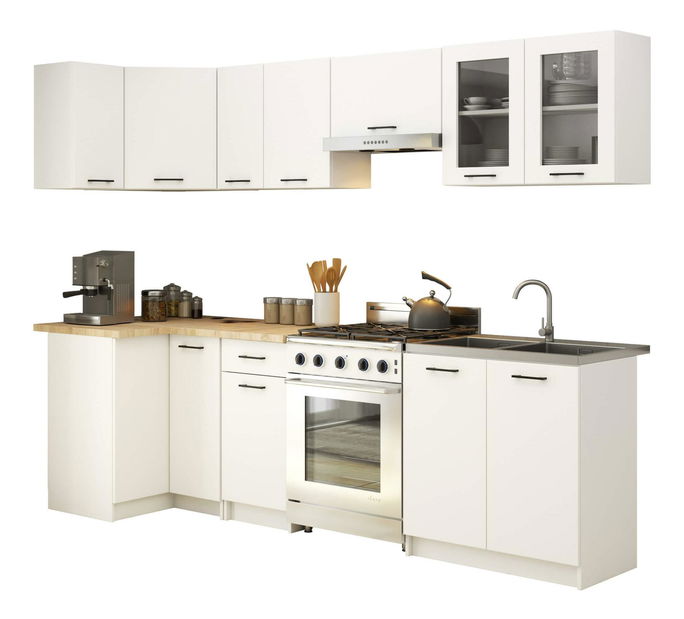 Set mobilier bucătărie de colț 300 cm Ozara III B (Alb)