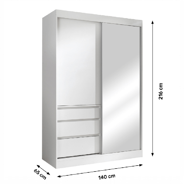 Dulap de haine 140 cu oglindă Romunald (Alb)