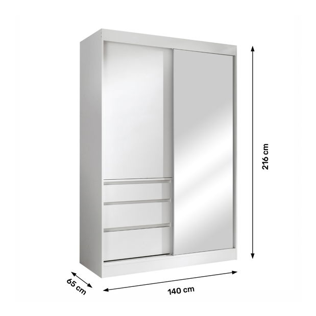 Šatníková skriňa 140 so zrkadlom Romunald (biela)