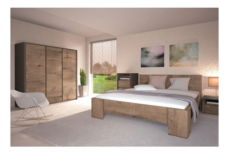 Dulap cu rafturi Modestus S1D (Stejar lefkas închis + smooth gri)