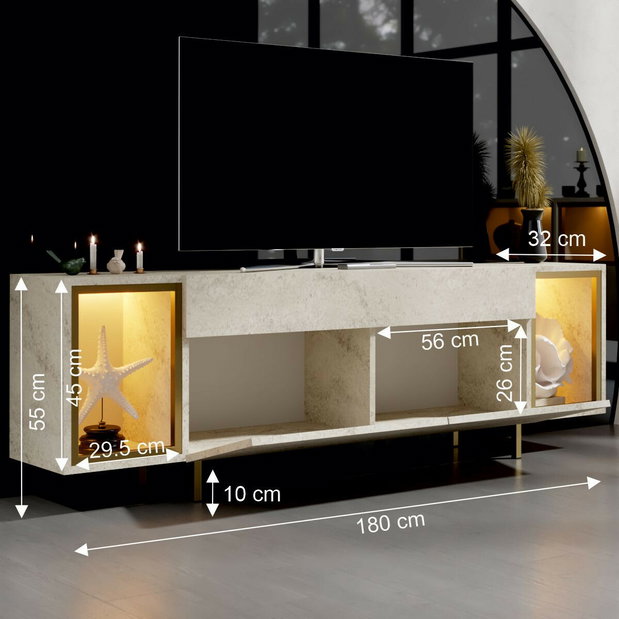 Comodă TV/ Dulap TV Zinzit (travertin + auriu)