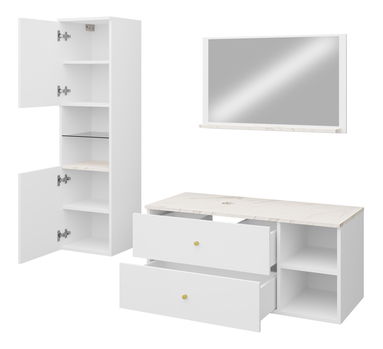 Set mobilier baie Kiago II (negru mat + marmură negru + auriu) (cu lavoar și sifon) *vânzare stoc