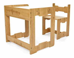 Set detský stolík a stolička Sease 2 (biela + naturálna)