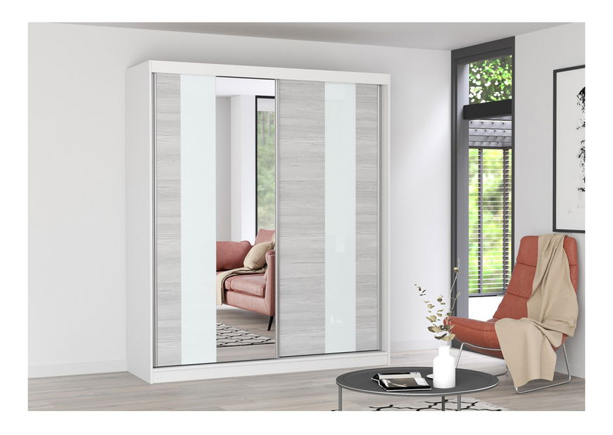 Šatníková skriňa Mebur 32 180 (biela + kathult + biele sklo + zrkadlo)