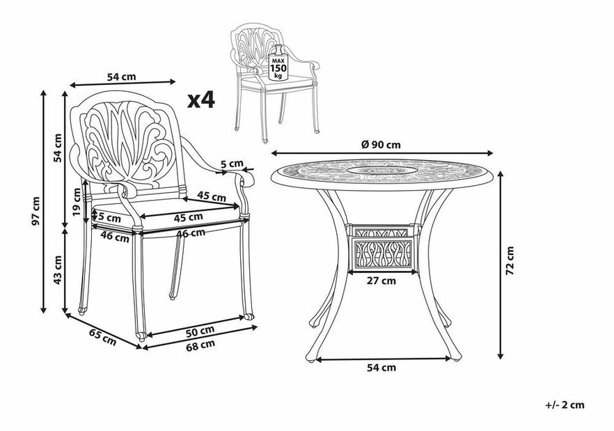 Záhradný set Aneco (olivová) (pre 4 osoby)