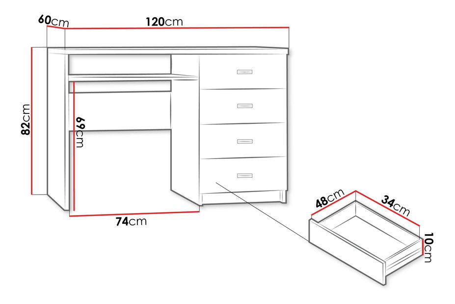 Íróasztal Nadenas N16 (fehér craft) 